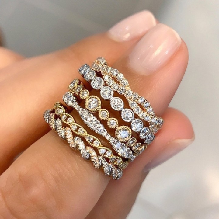 Diamond Two-Tone 14k Gold Braided Eternity Band flat