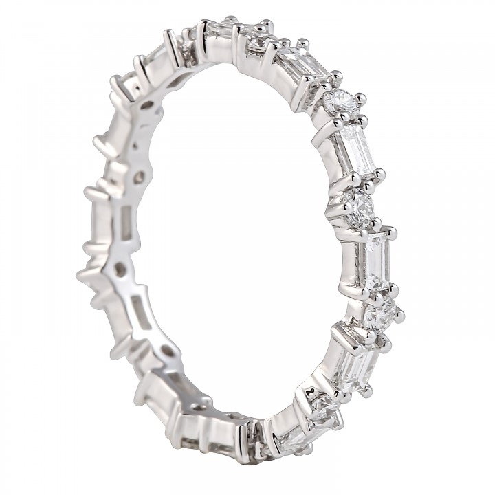 Round and Baguette Diamond Zig-Zag Eternity Band flat