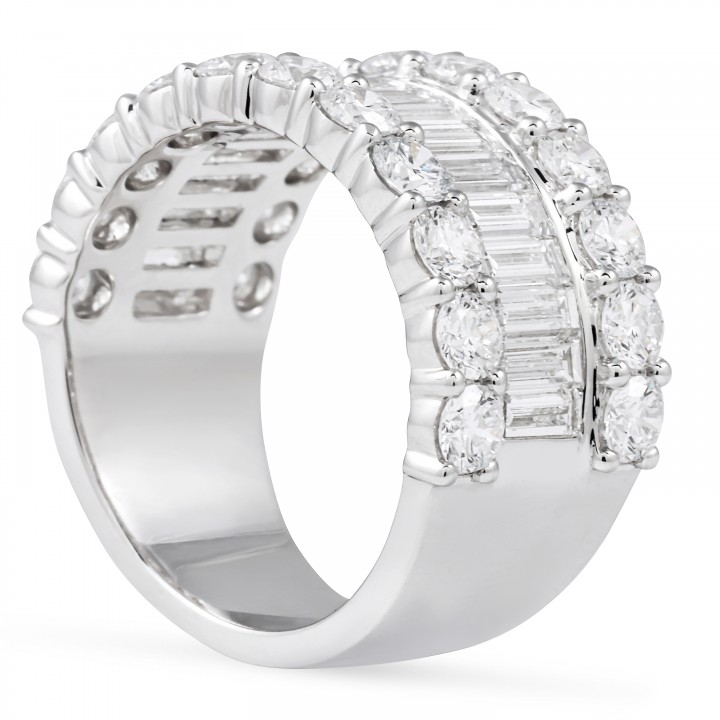 3.51 carat Round & Baguette Lab Diamond Wide Three-Row Band flat