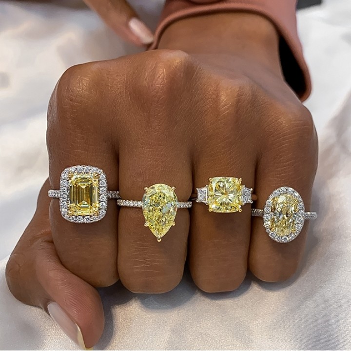 2.88 carat Yellow Emerald Cut Diamond Halo Engagement Ring
