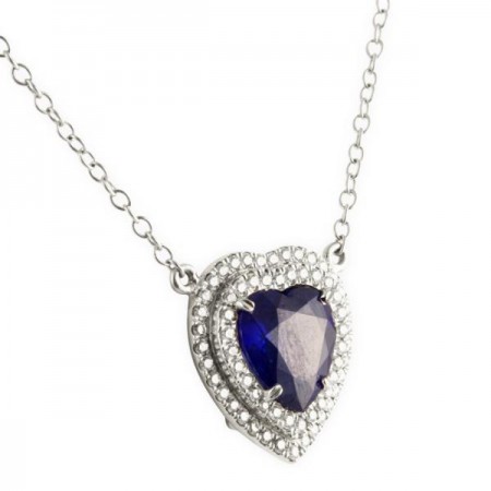 HEART SHAPE SAPPHIRE AND DIAMOND PLATINUM PENDANT NECKLACE