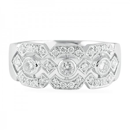 0.42 Carat Diamond Vintage Style Halfway Wedding Band front view
