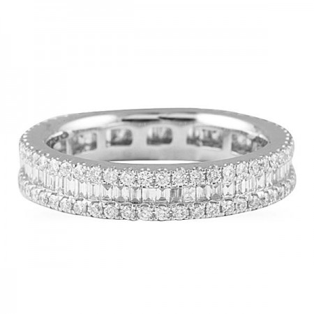 1.4 Carat Round and Baguette 3-Row Diamond Eternity Band