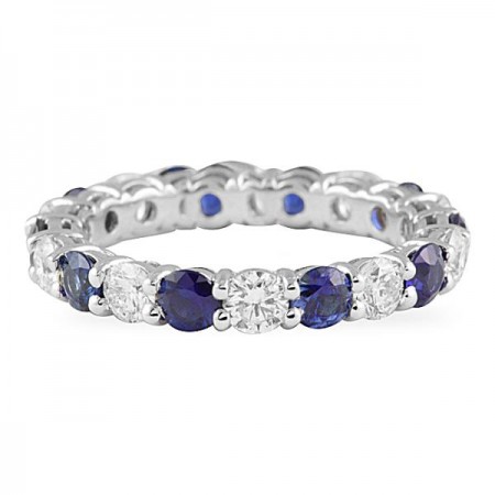 sapphire and diamond alternating shared prong eternity band