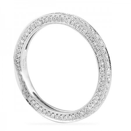 0.80 Carat Three-Row Bright Cut Milgrain Diamond Eternity Band front view white gold