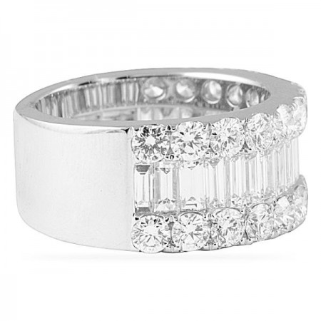 3.75 carat Round and Baguette Diamond Wide Wedding Band