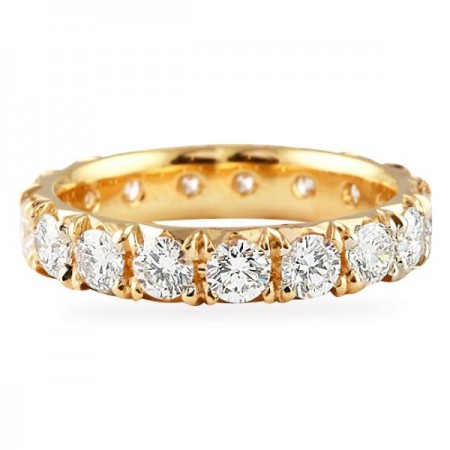 large pave eternity band in rose gold with fishtail etching