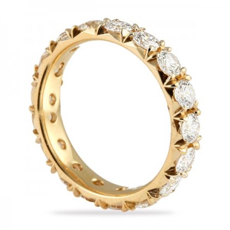 large pave eternity band in rose gold with fishtail etching