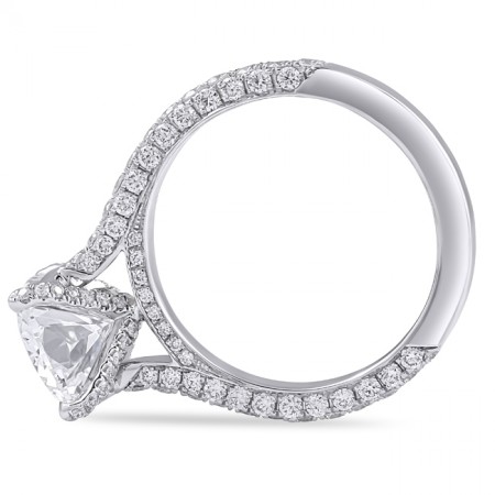 3.01ct Cushion Lab Diamond Three-Row Engagement Ring flat