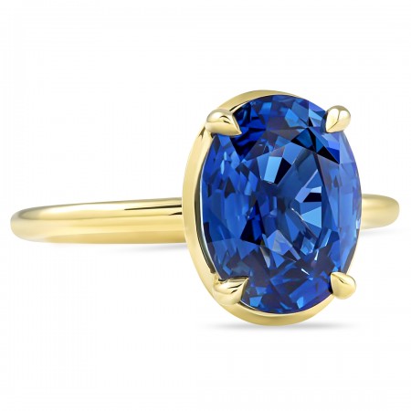4.06 carat Blue Sapphire Yellow Gold Engagement Ring flat