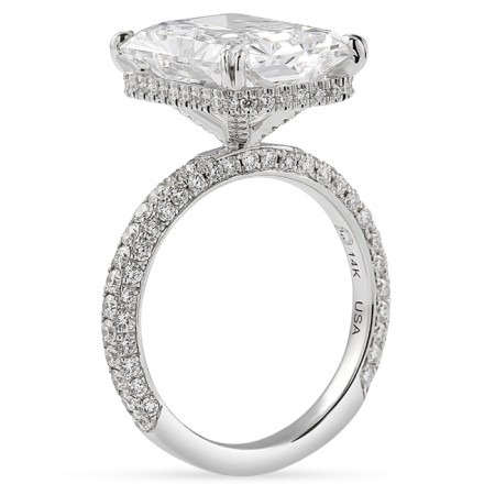 7.84 carat Radiant Cut Lab Diamond Three-Row Ring flat