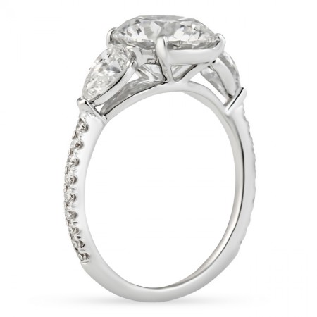 2.45 carat Round Lab Diamond Three-Stone and Pave Ring flat