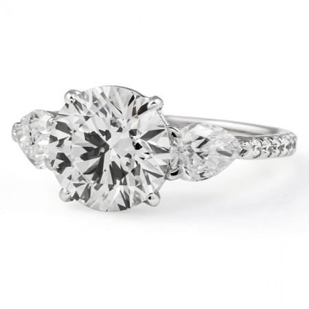 2.45 carat Round Lab Diamond Three-Stone and Pave Ring flat