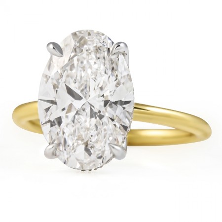 4.15 carat Oval Lab Diamond Lotus Prong Engagement Ring flat