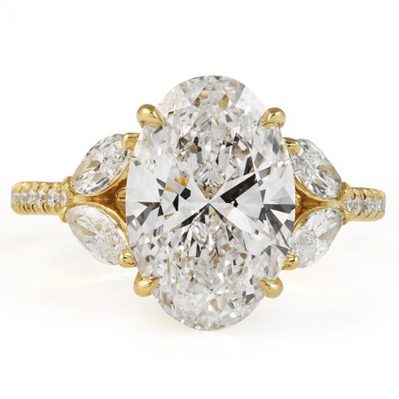 3.57 carat Oval and Angled Marquise Lab Diamond Five Stone Ring flat