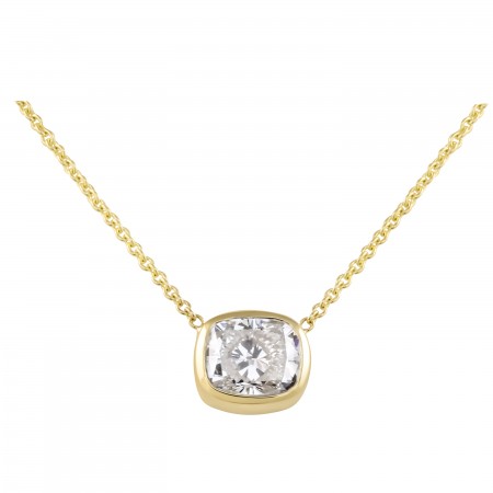 2 carat Cushion Cut Lab Diamond Bezel Set Pendant front