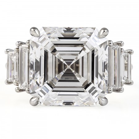 8.78 Carat Asscher Cut Lab Diamond Five-Stone Ring profile