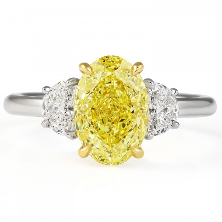 2.33 Carat Oval Yellow Diamond Three-Stone Ring flat