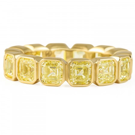 6.48 Carat Asscher Cut Yellow Diamond Bezel Eternity Band flat