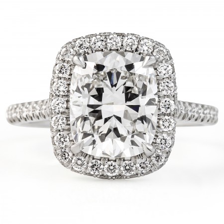 3.10 Carat Cushion Lab Diamond Double Edge Halo Ring flat