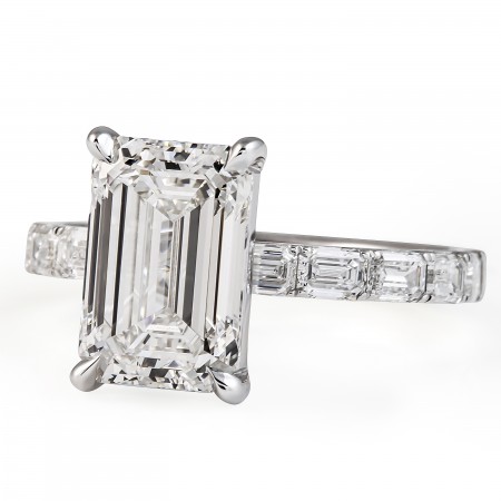 3.20 carat Emerald Cut Lab Diamond Engagement Ring flat