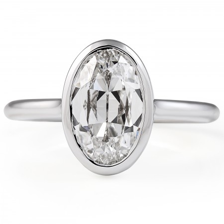 2.26 Carat Antique Oval Lab Diamond Bezel Ring flat