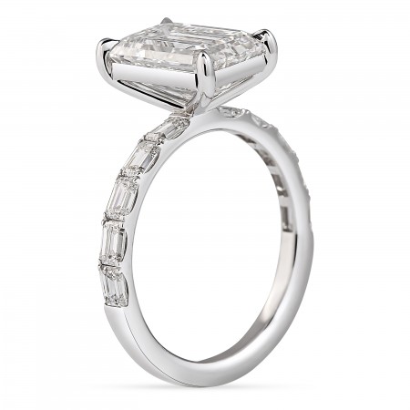 3.20 carat Emerald Cut Lab Diamond Engagement Ring flat