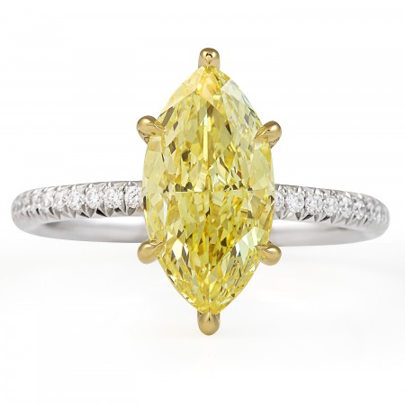 2.56 carat Fancy Vivid Yellow Marquise Lab Diamond Ring flat