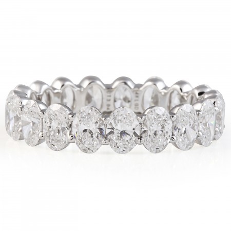 3 carat Oval Lab Diamond Low Profile Eternity White Gold Band flat