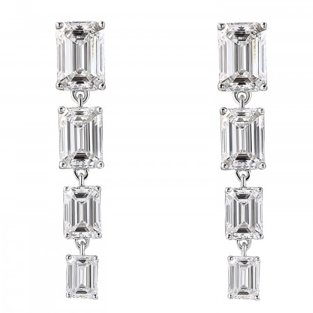 Graduating Emerald Cut Lab Diamond Drop Earrings front
