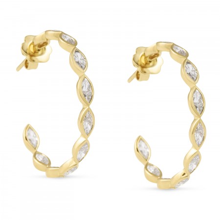 3 carat Marquise Lab Diamond Bezel Set Hoop Earrings front