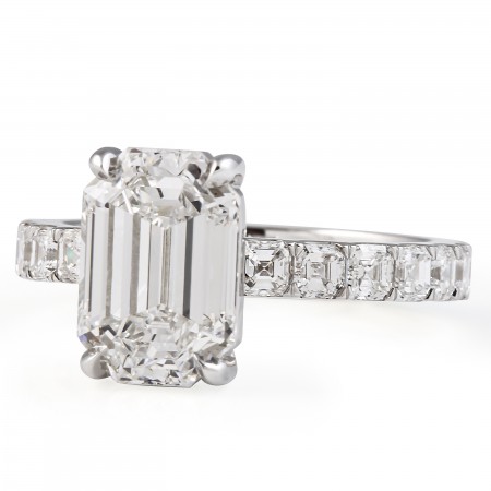 2.8 carat Antique Emerald Lab Diamond Asscher Band Ring flat