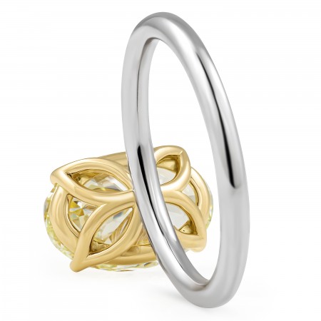 3.25 carat Light Yellow Oval Diamond Lotus Prong Ring front