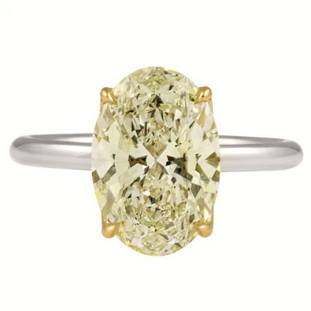 3.25 carat Light Yellow Oval Diamond Lotus Prong Ring front