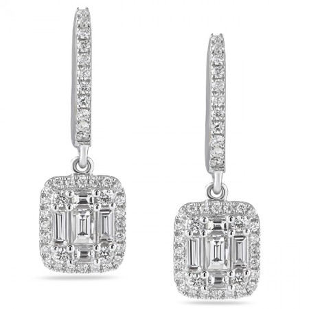 Baguette and Round Diamond Drop Earrings