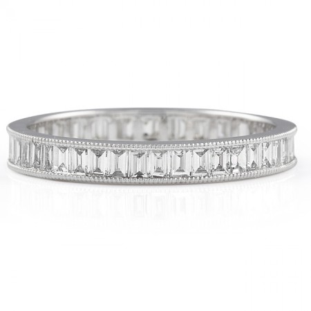 Milgrain Edge Baguette Cut Diamond Eternity Band flat lay