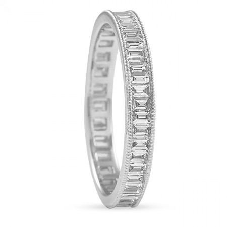 Milgrain Edge Baguette Cut Diamond Eternity Band flat lay