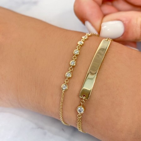 Round Diamond Bezel Chain Bracelet flat
