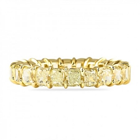 5.14 Carat Cushion Cut Yellow Diamond Eternity Band flat