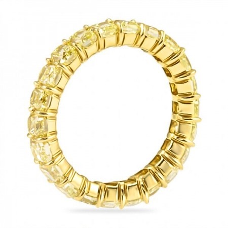 5.14 Carat Cushion Cut Yellow Diamond Eternity Band flat
