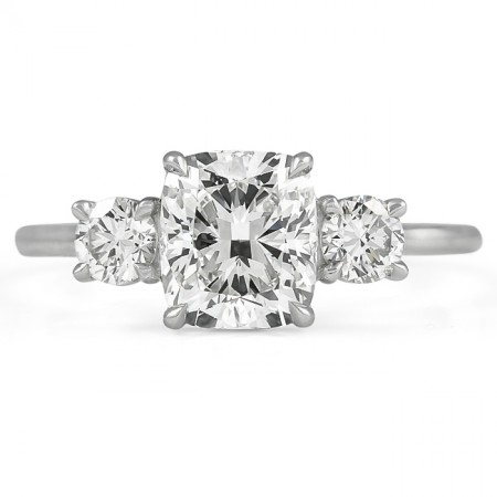 1.50 carat Cushion Cut Diamond Three-Stone Engagement Ring flat