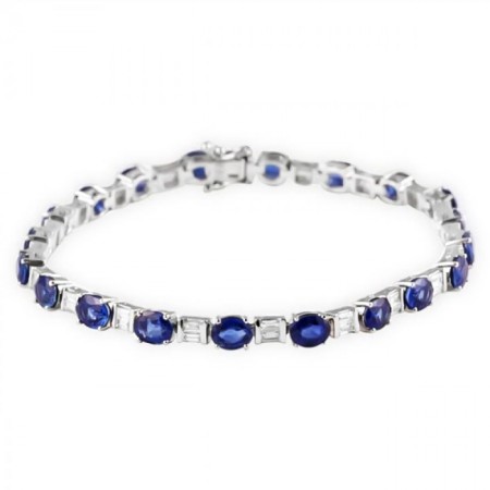 Sapphire and Diamond 18K White Gold Bracelet round