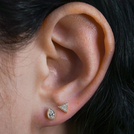 Yellow Gold Milgrain Pear Shape Bezel Studs