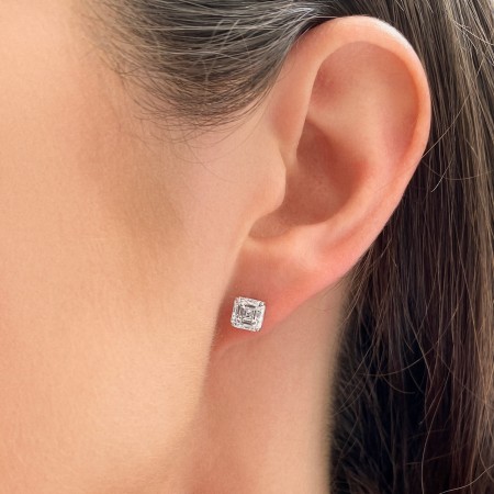 2.38 carat TW Asscher Cut Lab Diamond White Gold Studs flat