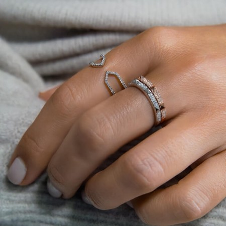 Geometric diamond Cuff Ring white gold