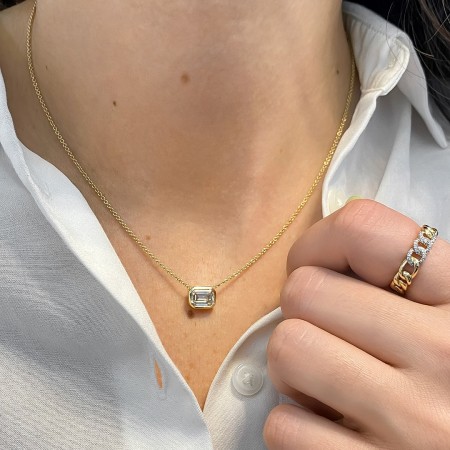 1.71ct Lab-Grown Emerald Cut Diamond Bezel Pendant closeup