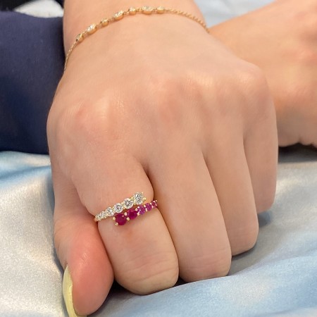 Graduated Diamond and Ruby Wrap Ring flat