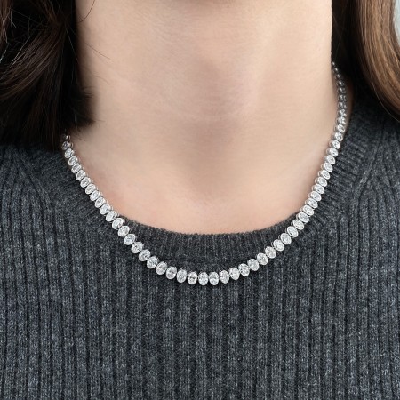 22.4 carat TW Oval Lab Diamond Bezel Set Tennis Necklace