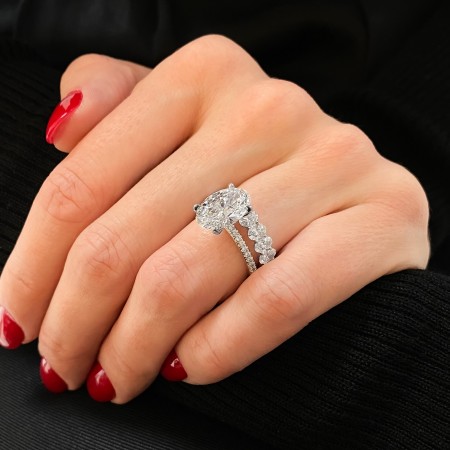 3 carat Oval Lab Diamond Low Profile Eternity White Gold Band flat