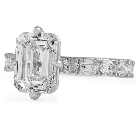 2.5 carat Emerald Cut Diamond Compass Set Engagement Ring front